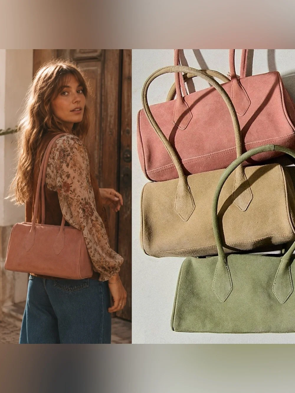 Free People Sierra Suede Shoulder Bag in Blush Pink